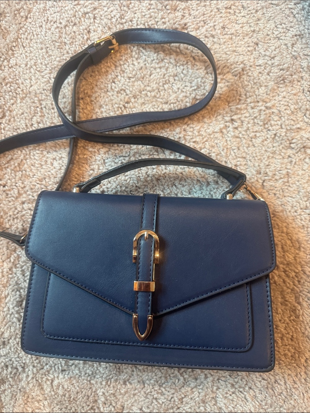 Structured Navy Crossbody Bag with Gold-Tone Buckle